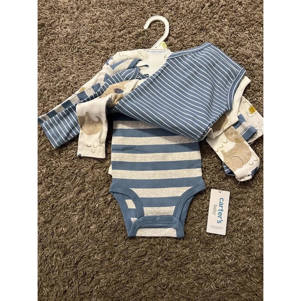 Carter's Baby Boys Set of‎ 4 Pack of Long Sleeve One Piece Bodysuits Size 3 mos.
